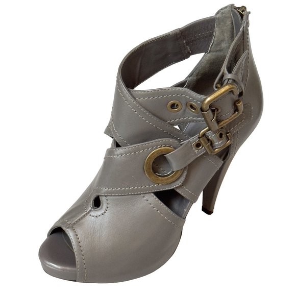 Aldo Shoes Gray Leather Buckle Peep Toe Platform High Heel Bootie Women Eu 38 US - Picture 9 of 15